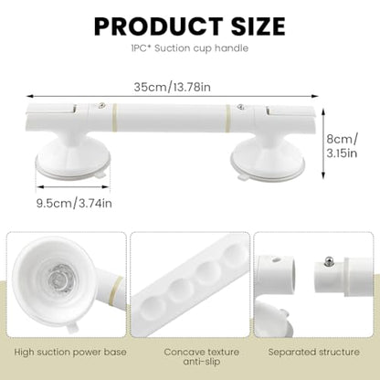 Grab Bars for Shower, 13.97 Inch Suction Shower Handles for Bathtubs and Showers fo-r Elderly, Bathroom Safety Bar fo-r Seniors, No Drilling(Color:White)