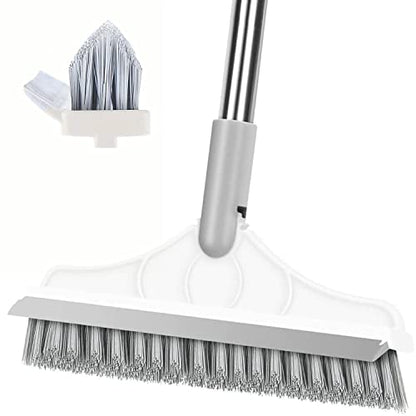 2 in 1 Cleaning Scrub Brush Grout Brush Scrape Floor Scrub Brush with Long Handle V-Shape Stiff Bristle Brush Scrubber with Squeegee 120°Rotating Shower Scruber for Cleaning Bathroom Glass Wall - color: White Color