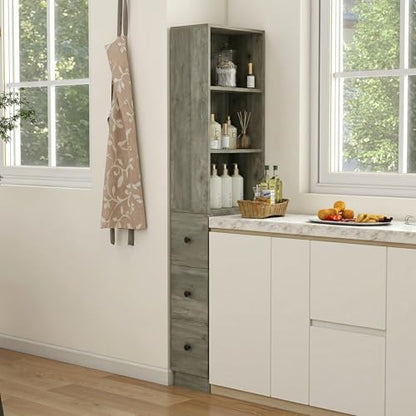 ARTETHYS Tall Slim Bathroom Storage Cabinet with 3 Adjustable Shelves Gray | Slim Free Standing Space Saver Organizer for Living Room Kitchen, 3 Drawers - color: Grey