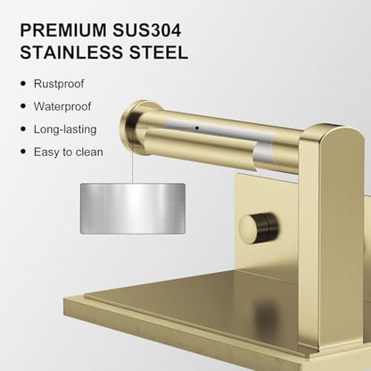 Brushed Gold Toilet Paper Holder with Marble Shelf Tissue Roll Holder | 304 Stainless Steel Wall Mounted Toilet Paper Roll Holder Screw-Mounted Tissue Holder for Bathroom Washroom by BATHLAVISH - color: Brushed Gold
