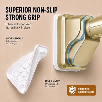 JILRON Tension Shower Curtain Rod 41-200in(3.41-16.6ft)×2,No Drill Silver Color Spring Rod,Versatile-1.26" dia,One-Click Stretch Design, Upgraded Anti-Slip Pads - color: Gold, size: 41-200 inch-2Pack