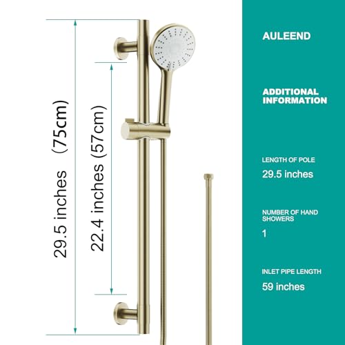 Shower Slide Bar Handheld Shower Head with Hose, 5-Function Hand Shower with Wall Mount，shower slide bar,adjustable height shower head (A-round, Brushed Gold) - color: Brushed Gold