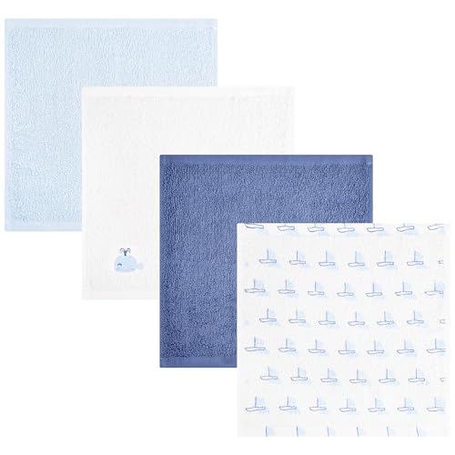 Baby Washcloths 4 Pack 100% Cotton Soft Absorbent Terry Washcloths 10 x 10 Inches for Sensitive Skin Face Hand Body Burp Cloths for Newborn Infants Toddlers Boys Girls (Blue Whale) - color: Blue Whale
