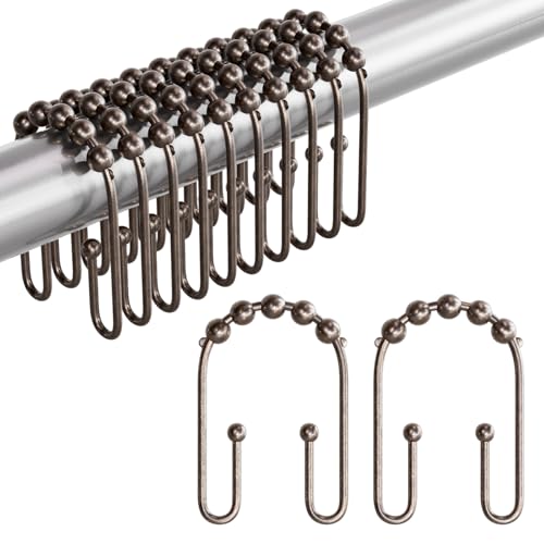 AmazerBath Shower Curtain Hooks Bronze Shower Curtain Rings Rust Proof, Non-Slip Shower Curtain Double Hooks, Smooth Metal Shower Hooks for Shower Curtain Liner Bathroom, 12Pcs Shower Rod Hooks - color: Bronze, style: Modern
