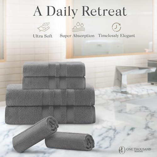 Premium Staple Cotton Bathroom Towel Set - Gray 600 GSM 6-Piece Luxury Bath Towel Set 3 Stripe - 2 Bath Towels, 2 Hand Towels & 2 Washclothes Set - High Absorbent & Quick Dry for Gym, Spa, Hotel - color: Gray - 3 Stripe