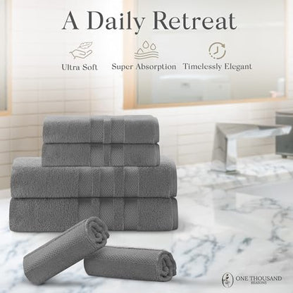 Premium Staple Cotton Bathroom Towel Set - Gray 600 GSM 6-Piece Luxury Bath Towel Set 3 Stripe - 2 Bath Towels, 2 Hand Towels & 2 Washclothes Set - High Absorbent & Quick Dry for Gym, Spa, Hotel - color: Gray - 3 Stripe