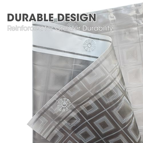Grey Plastic Shower Curtain Liner, 3D Pattern, 70x72 in, 1 Pack | 100% waterproof, PEVA, modern 3D square pattern, 12 rust-free pouch holes, fits standard tubs, for home, hotel, dorm - color: Square-gray