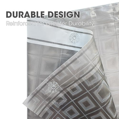 Grey Plastic Shower Curtain Liner, 3D Pattern, 70x72 in, 1 Pack | 100% waterproof, PEVA, modern 3D square pattern, 12 rust-free pouch holes, fits standard tubs, for home, hotel, dorm - color: Square-gray