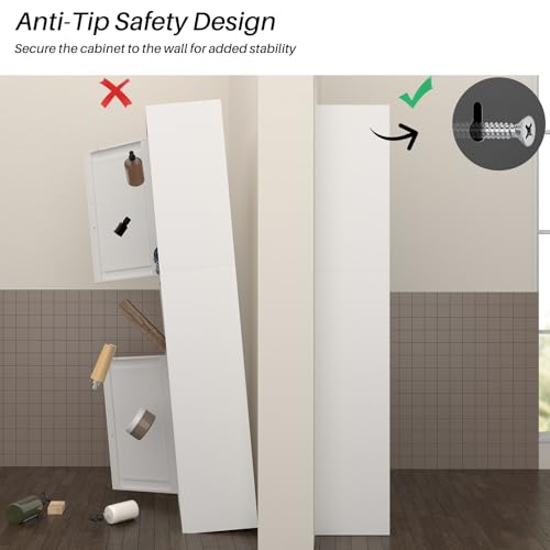 67" Metal Bathroom Storage Cabinet, White | Tall Narrow Design, 2 Doors & 6 Shelves, Slim Skinny Cabinet, Multi-Room Use - color: White