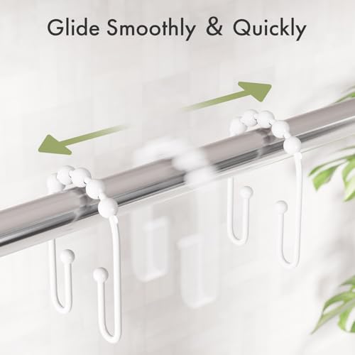 AmazerBath Shower Curtain Hooks White Metal Shower Curtain Rings Rust Proof, Double Sided Shower Curtain Hooks for Shower Curtain Liner Smooth Shower Hook Rings for Bathroom, Set of 12 - color: White, style: Modern