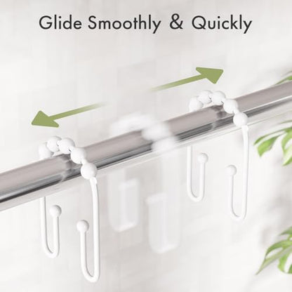 AmazerBath Shower Curtain Hooks White Metal Shower Curtain Rings Rust Proof, Double Sided Shower Curtain Hooks for Shower Curtain Liner Smooth Shower Hook Rings for Bathroom, Set of 12 - color: White, style: Modern