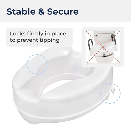 Drive Medical Raised Toilet Seat with Lock, Standard Seat, 4 Inch | Raised Toilet Seat with Lock Adds 4 Inches of Height and Stability to Any Standard Toilet Bowl at Home - size: 4 Inch (Pack of 1)