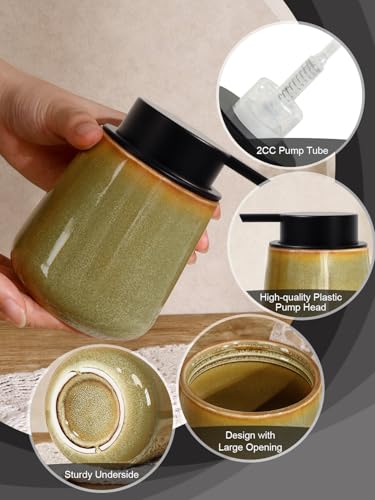 INGOFIN Ceramic Foaming Soap Dispenser - 12 oz Refillable Foam Hand Soap Dispenser Bathroom, Modern Dish Dispenser Pump for Kitchen,Kiln-Glazed Earthy Yellow-Brown - color: Yellow Brown