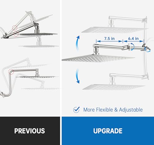 G-Promise All Metal 12 Inches Rainfall Shower Head with Handheld Combo | All Metal, Built to Last, Easy Install, Adjustable Height & Angle for All Heights, Extra Long Hose, Modern Upgrade - color: Brushed Nickel, size: 12 Inches