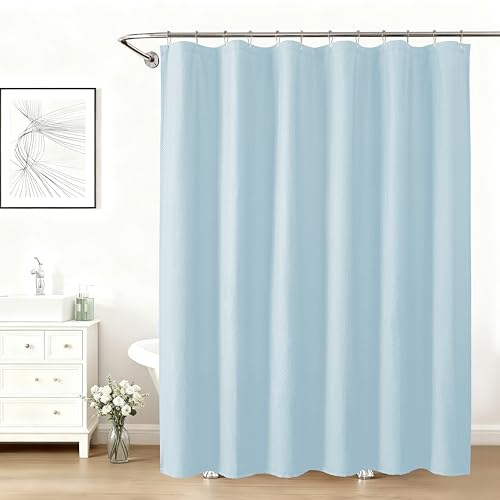Aiyufeng Ice Blue Shower Curtains for Bathroom，Dot Like Embossed Textured Waterproof Soft Polyester Cloth Shower Curtain，Hotel Spa Machine Washable，72Wx72L - color: Ice Blue, size: 72"W x 72"L (Pack of 1)