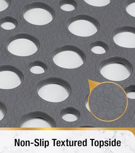 HITSLAM Bathtub Mat Non Slip, Soft TPE Bath Mat for Tub, Efficient Drainage Bathroom Shower Mat with Suction Cups, Bath Tub Mat, Easy to Clean, 28 x 15 Inch, Grey - color: Grey, size: 28" x 15" (Rectangular)