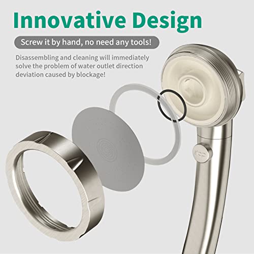 High Pressure Shower Head with Handheld, Brushed Nickel | On Off Shower for RV, Water Saving Shower Head with Stop Button and 3 Modes, Detachable RV Shower Head with Hose and Bracket - color: Brushed Nickel
