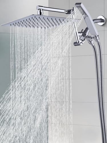G-Promise All Metal 12 Inches Rainfall Shower Head with Handheld Combo | All Metal, Built to Last, Easy Install, Adjustable Height & Angle for All Heights, Extra Long Hose, Modern Upgrade - color: Chrome, size: 12 Inches