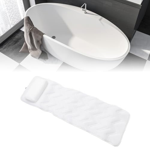 Ejoyous Full Body Bath Pillow, Spa Bathtub Pillow with Anti Slip Suction Cups, Luxury Bath Cushion Mat for Tub, White, Polyester, Neck/Back Support, Comfortable Spa Experience