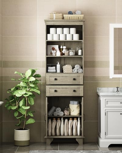 72" Farmhouse Storage Cabinet, Tall Bathroom Cabinet with 2 Drawers, Adjustable Shelves and Barn Door, Freestanding Cabinets for Bathroom, Living Room, Kitchen, Grey - color: Grey
