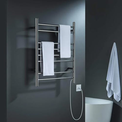 Kibi 24 Inch Wall-Mounted Electric Towel Warmer Rack– 8-Bar 304 Stainless Steel, ETL-Certified, Hardwired or Plug-in, Fast-Heat Up to 122 Degrees F – Heated Towel Rack for Bathroom (Chrome) - color: Chrome
