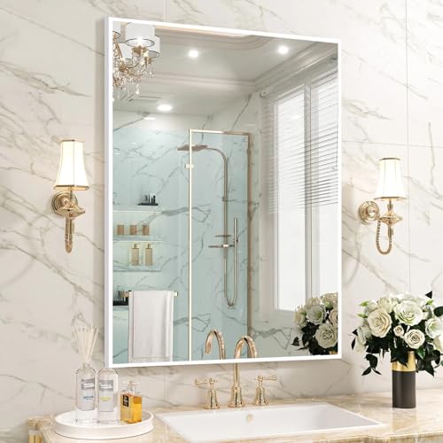 Bathroom Mirrors for Over Sink 24"x36" Bathroom Vanity Mirror White Mirrors for Sink Framed Mirror Framed for White - color: White, size: 36"L x 24"W