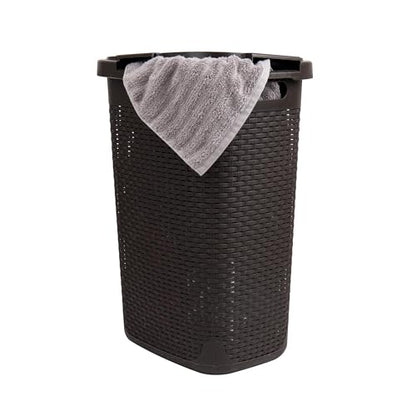 Mind Reader Slim Laundry Hamper with Lid, 60L Tall Clothes Basket, Narrow Tapered Design for Bathrooms, Closets and Laundry Rooms, Plastic, Brown - color: Brown, size: 1 Piece