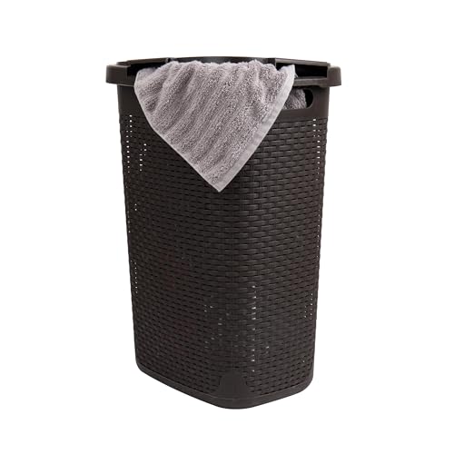 Mind Reader Slim Laundry Hamper with Lid, 60L Tall Clothes Basket, Narrow Tapered Design for Bathrooms, Closets and Laundry Rooms, Plastic, Brown - color: Brown, size: 1 Piece