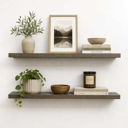 Floating Wall Shelves, Solid Natural Wood, Large and Small-Kitchen and Bathroom Shelf, Heavy Duty, Made in USA Set of 2 (Aged Barrel, 36Wx8D) - color: Aged Barrel, size: 36Wx8D