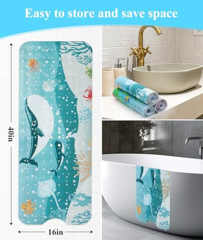 Secopad Bathtub Mat Non Slip, Cute Tub Mat, 40" x 16", Whales | Rectangular, Anti-Slip, Machine Washable, with Drain Holes and Suction Cups,For Bathtub and Shower Floor, for Toddler & Kids - color: Whales