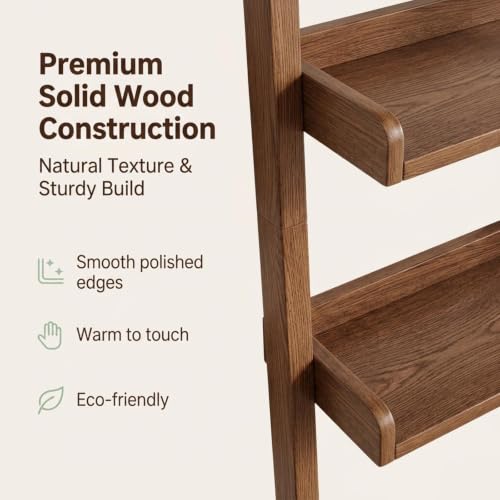 Over the Toilet Storage Shelf Solid Wood 3 Tier Leaning Ladder Rack | Solid Wood Construction, Wall-Mounted Leaning Design for Small Bathroom,Ideal for Apartment Renters(Natural) - color: Natural