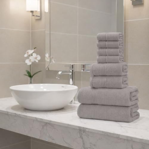 8 Piece Bath Towels for Bathroom - 100% Cotton, Soft Absorbent Bathroom Towels Set - 2 Extra Large Bath Towels, 2 Hand Towels & 4 Washcloths - Hotel Spa Thick Plush Towel, Silver Gray - color: Silver Gray (Pack of 8)