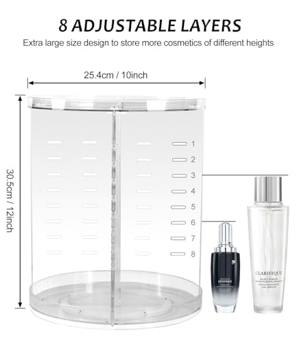 AMEITECH Rotating Makeup Organizer, 360 Spinning Skincare Organizers, 8 Adjustable Layer Cosmetic Storage Case with Brush Holder Perfume Tray for Vanity Bathroom Countertop - Large - style: 8 Layers with brush holder