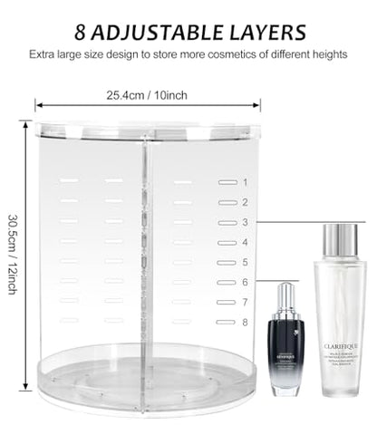 AMEITECH Rotating Makeup Organizer, 360 Spinning Skincare Organizers, 8 Adjustable Layer Cosmetic Storage Case with Brush Holder Perfume Tray for Vanity Bathroom Countertop - Large - style: 8 Layers with brush holder