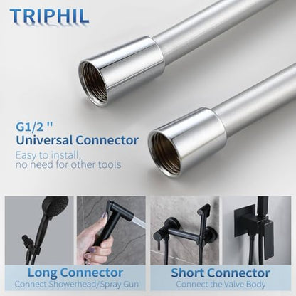 TRIPHIL Kink-free Silicone Shower Hose, 59" Extra Long Flexible Handheld Shower Head with Premium Anti-Explosion RV Hose, Brass Insert and Nut, Silver Gray - color: Silver Gray, size: 59 Inch