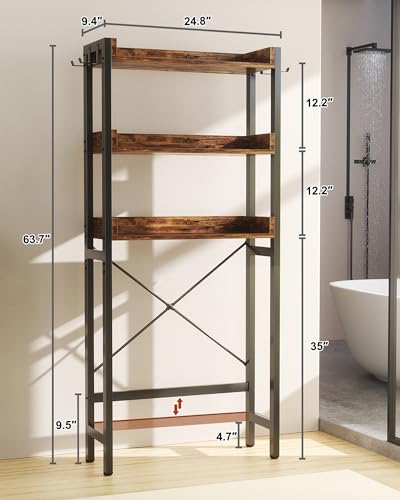 Ecoprsio Over-The-Toilet Storage Rack, 3-Tier Bathroom Organizer Shelf Over Toilet, Freestanding Space Saver Toilet Stands with 4 Hooks, Rustic Brown - color: Rustic Brown