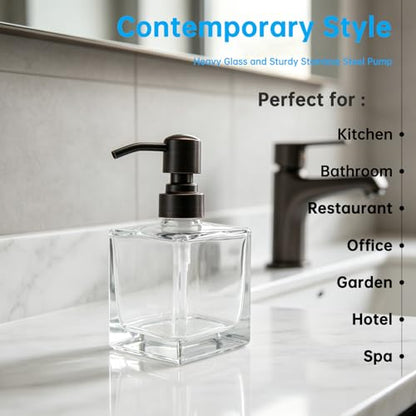 Square Bathroom Soap Dispenser Oil Rubbed Bronze, Glass Bottles with Stainless Steel Pump Retangle Cube Liquid Soap Dispenser Hand Kitchen with Waterproof Lables - color: Oil Rubbed Bronze