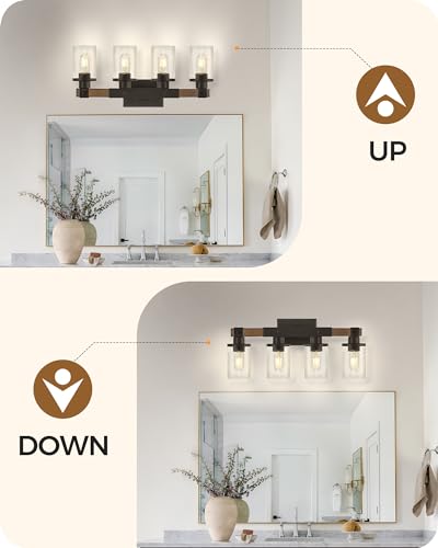 5-Light Bathroom Light Fixture, Farmhouse Vanity Lights for Bathroom with Glass Shade, Rustic Bathroom Light Fixtures, E26 Base F10BD05W1 - size: 5-Light