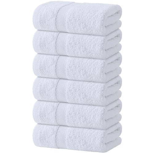 White Hand Towels Set for Bathroom, 6 Pack - Cotton Hand Towel Set for Gym, Kitchen and Spa, 16x27 Inches Soft Highly Absorbent Quick Dry Terry Salon Towels - color: White, size: Hand Towels 6-Pack