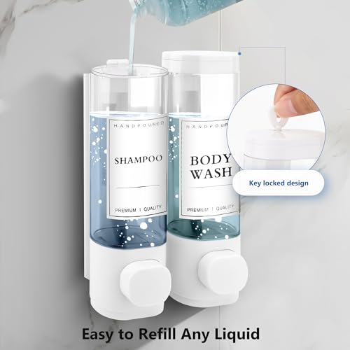 Shampoo and Conditioner Dispenser, 2 Chamber 300ml, Wall Mounted, White | Shower Soap Dispenser, Refillable Hand Soap Dispensers, Body Wash Dispenser for Bathroom, Kitchen, Hotel, Home - color: White, size: 2 Chamber