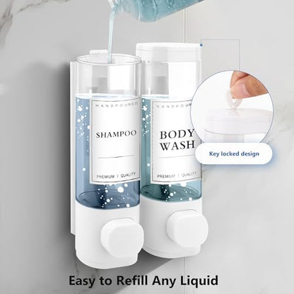Shampoo and Conditioner Dispenser, 2 Chamber 300ml, Wall Mounted, White | Shower Soap Dispenser, Refillable Hand Soap Dispensers, Body Wash Dispenser for Bathroom, Kitchen, Hotel, Home - color: White, size: 2 Chamber