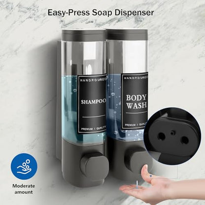 Shampoo and Conditioner Dispenser, 2 Chamber 300ml, Wall Mounted, Gray | Shower Soap Dispenser, Refillable Hand Soap Dispensers, Body Wash Dispenser for Bathroom, Kitchen, Hotel, Home - color: Gray, size: 2 Chamber