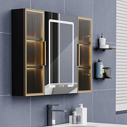 Upgrade Medicine Cabinets for Bathroom with Mirror and Storage Cabinets, 39.37”W x 27.56”H Surface Wall Mounted LED Medicine Cabinet with Lights, Defogger, Dimmer, Memory Fuction - size: 39x27 Inch