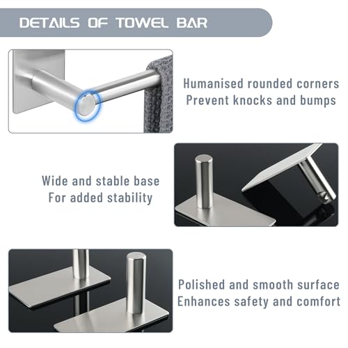 Alise Adhesive Towel Bar, 16 Inch Towel Racks for Bathroom SUS 304 Stainless Steel,Bathroom Towel Holder No Drill, Strong Self Adhesive Towel Bar, Brushed Nickel - color: Brushed Nickel, size: 16 Inch