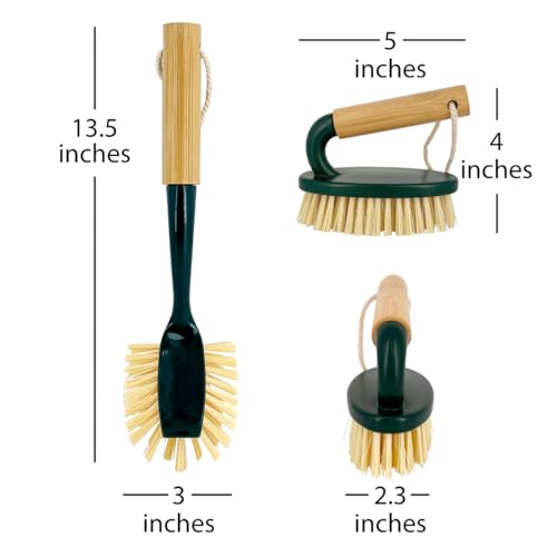 Pine-Sol Scrub Brush Cleaning Tool Set - Heavy Duty Brushes with Bamboo Handles, Dustpan, Shower Squeegee - Dishwashing, Kitchen, and Bathroom Cleaning Supplies, 6 Pieces - size: 6 Piece Set