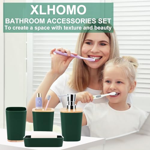 Bathroom Accessory Set 9 Piece Hunter Green Bathroom Set with Trash Can Bathroom Accessories Green Bathroom Decor - size: Bath Set, style: Dark Green