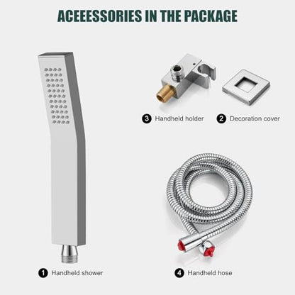 Heyalan Hand-held Shower Head Set-SUS304 Handheld Shower,Polish Chrome | SUS304 stainless steel wand, curved-style design, single rain spray, 59-inch long hose and standard 1/2-inch connection - color: Polish Chrome, style: Curved Style