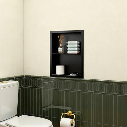 Stainless Steel Recessed Medicine Cabinet Bathroom Medicine Wall Niche Shower Niche Space-Saving Recessed Storage Cabinet Adjustable Shelf Matte Finish (Black, 18" H x 14" W) - color: Black, size: 18"H x 14"W