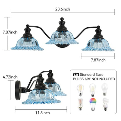 XIEDUN Blue and Black 3 Light Vanity Light Bathroom Vanity Light Fixture - color: Black and Blue, size: 3 Light