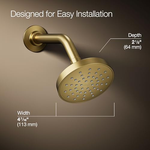 KOHLER K-33641-H-2MB Elate® Single-Function Showerhead, 1.5 GPM, Efficient Water Flow, Durable Construction Shower Head, Simple Setup, Vibrant Brushed Moderne Brass - color: Vibrant Brushed Moderne Brass, size: 1.5 GPM